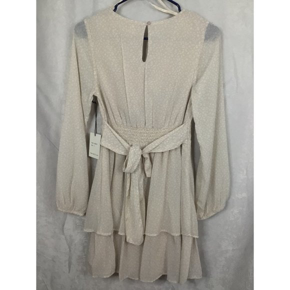 Japna Small A-Line Mini Dress Long Balloon Sleeve Layered Lined Tie Back V-Neck - Picture 11 of 12